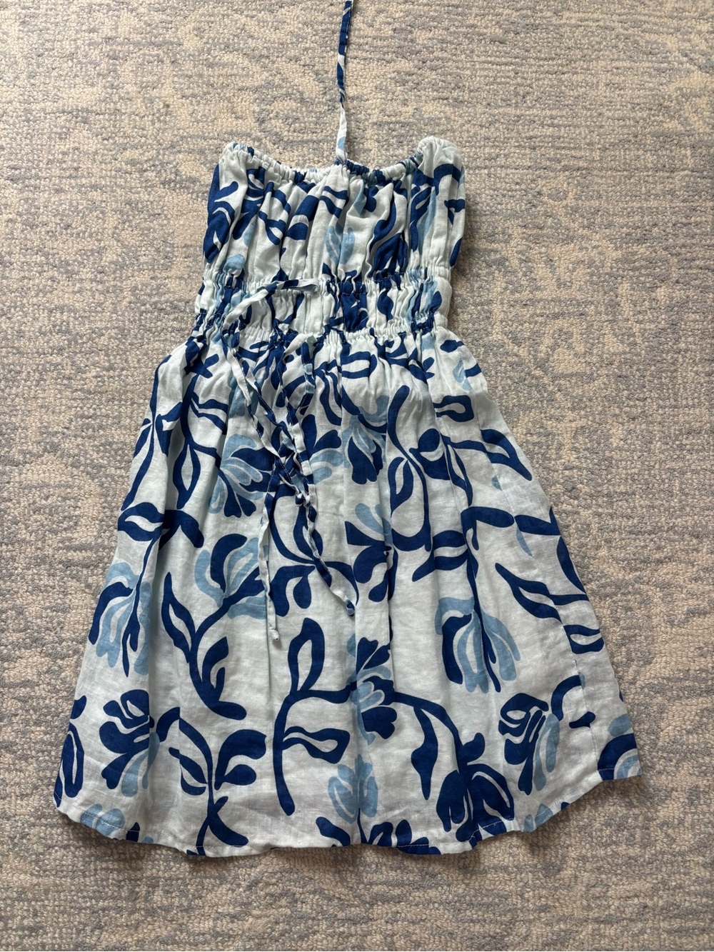 Faithfull the Brand Navy & Light Blue Floral Smocked Sundress